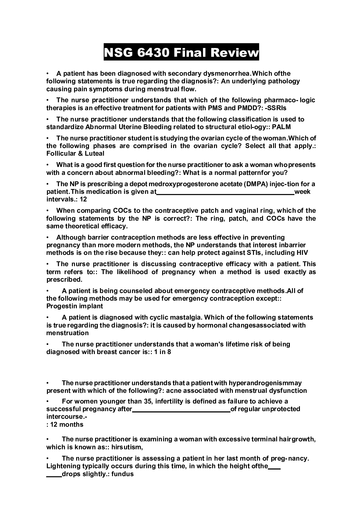 Preview image of NSG 6430 Final Review document